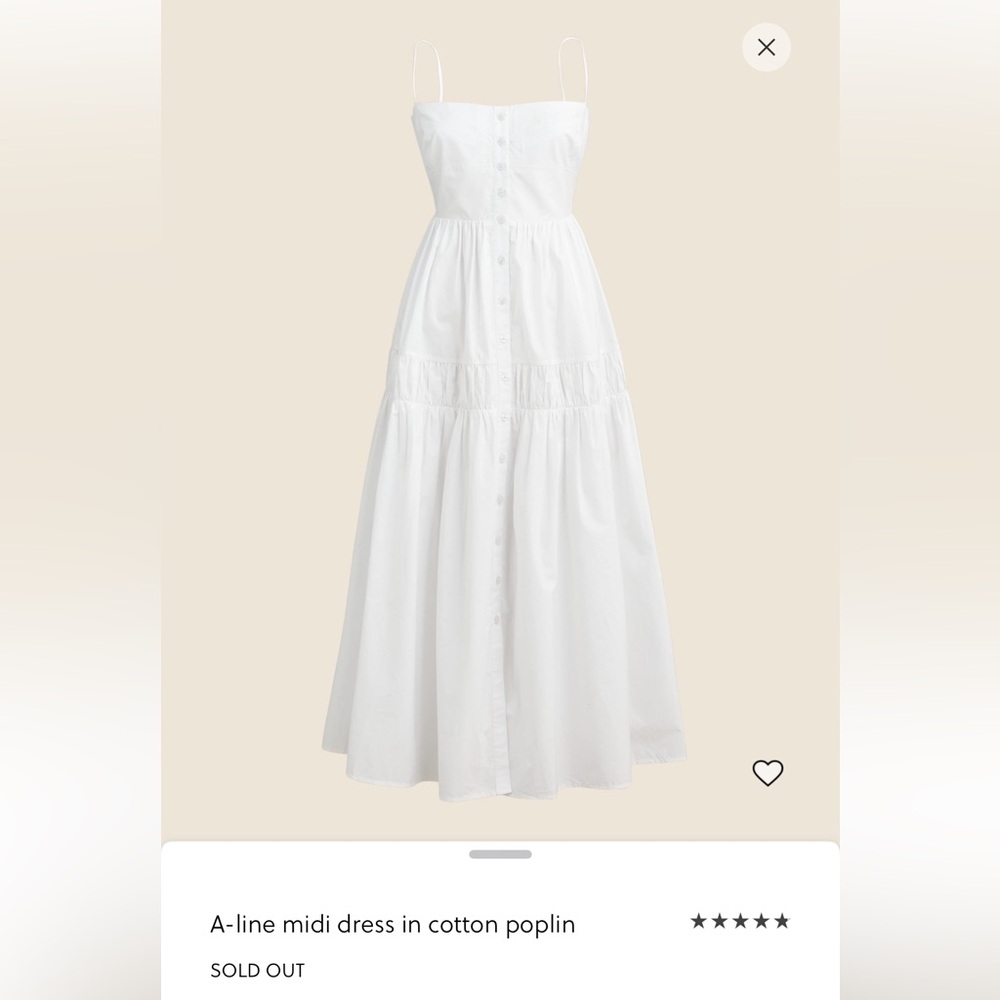 J. Crew White A-Line Midi Cotton Poplin Dress